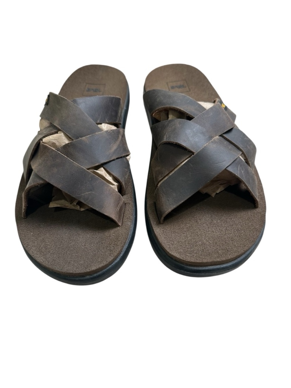 Teva Men’s 11 Voya Brown Leather Crisscross Slide Sandals - Picture 3 of 8
